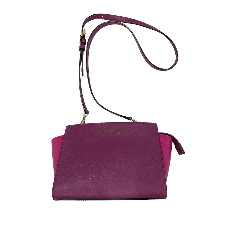 michael kors handbag crossbody used purple‎ leather